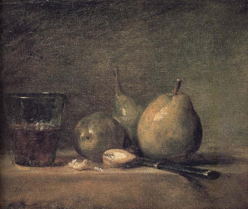 Jean Baptiste Simeon Chardin Sheng three pears walnut wine glass and a knife China oil painting art